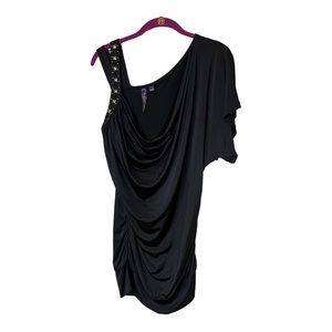 Y2k Vintage Black Stretchy One Shoulder Short Sleeve Top w/ beads